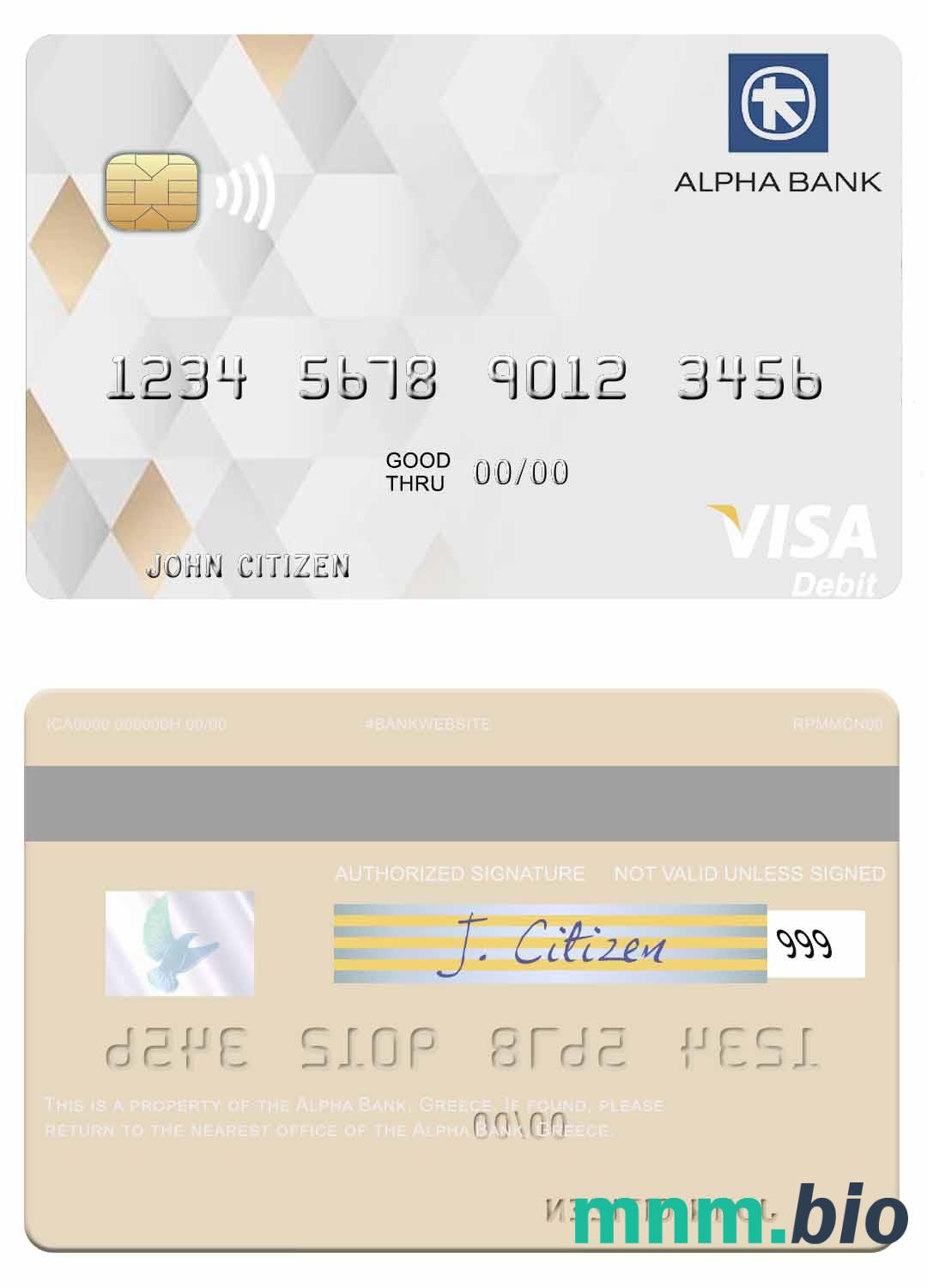 Greece Alpha Bank visa debet karta przykład w formacie PSD